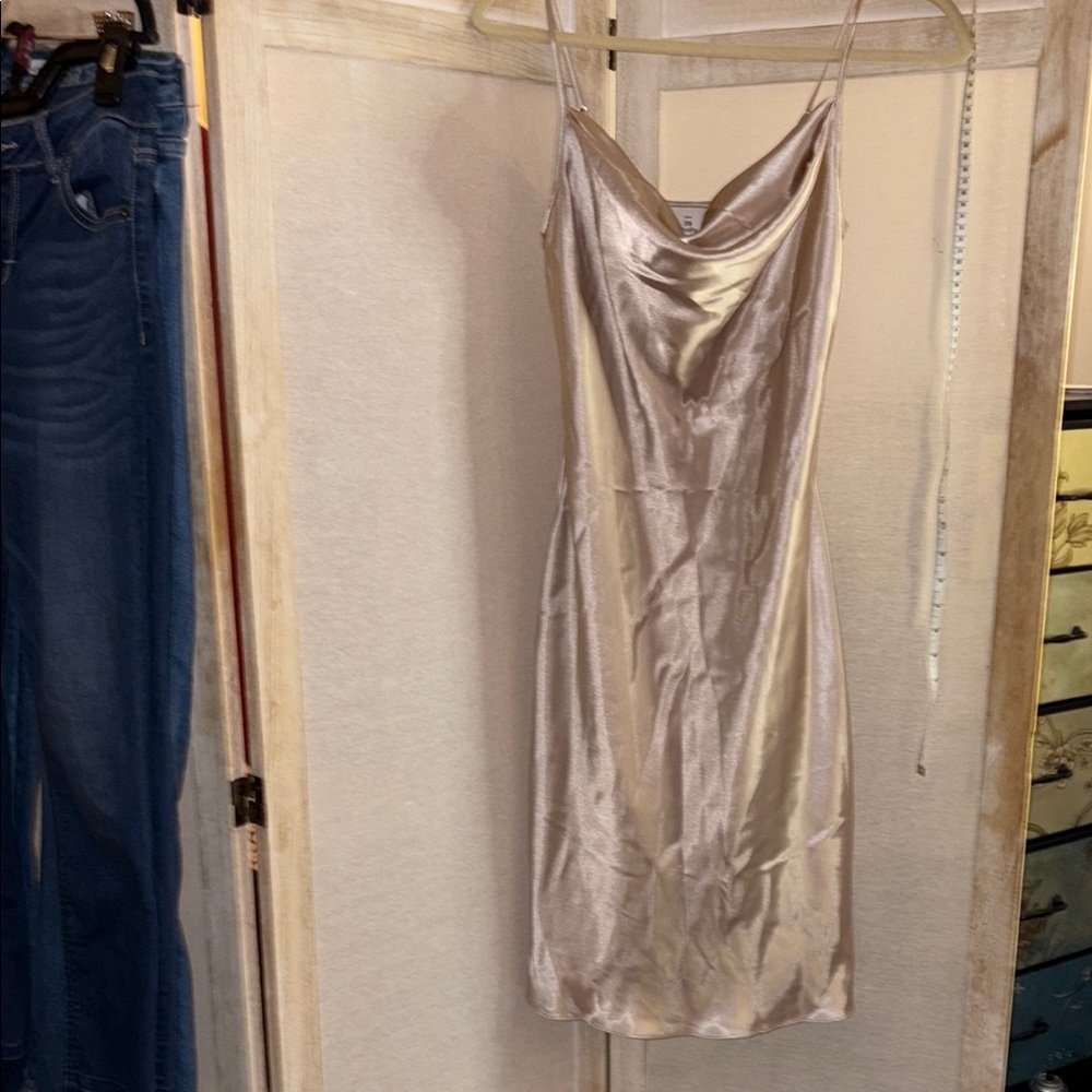 Satin Slip Midi Dress in Champagne